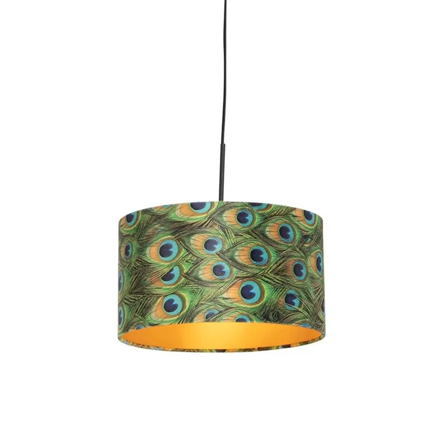 QAZQA Hängelampe mit Veloursschirm Pfau mit Gold 35 cm Combi