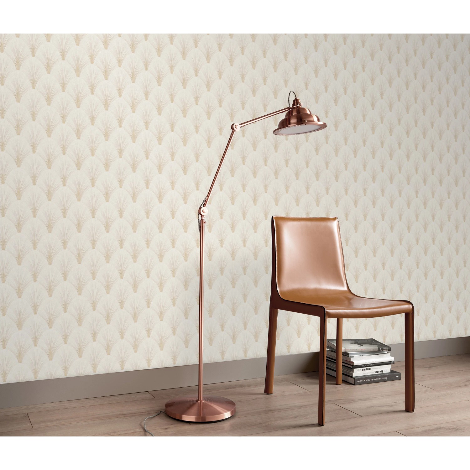 Erismann Vliestapete Elle Decoration 4 Avantgarde Creme mit Art Deco Fächer-Muster.