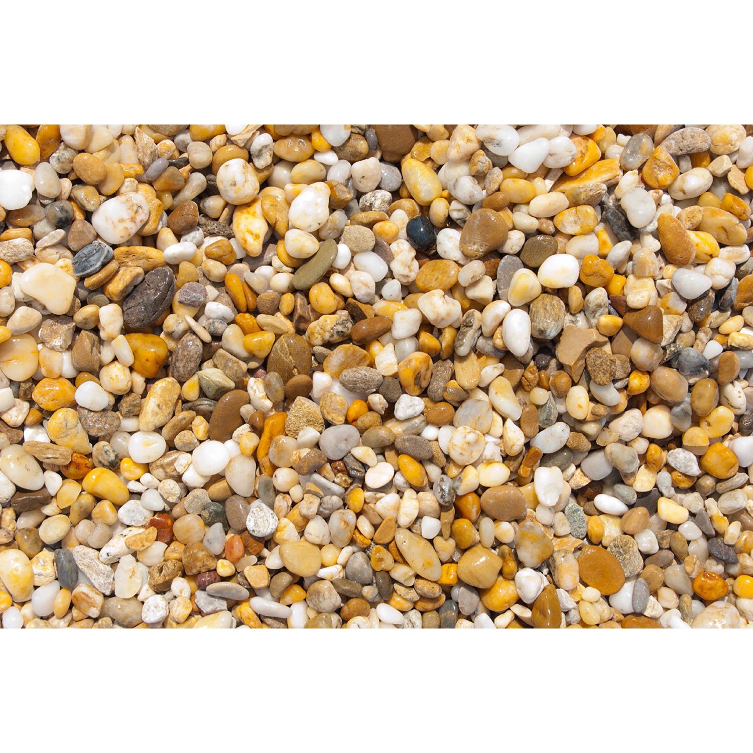 Bunte Flusskiesel, 8-16 mm, ideal für Garten- und Landschaftsbau. 10 kg Sack.