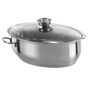 Ovaler GSW Edelstahl Multibräter 38 cm mit Glasdeckel. Robuster Bräter für Töpfe & Pfannen.