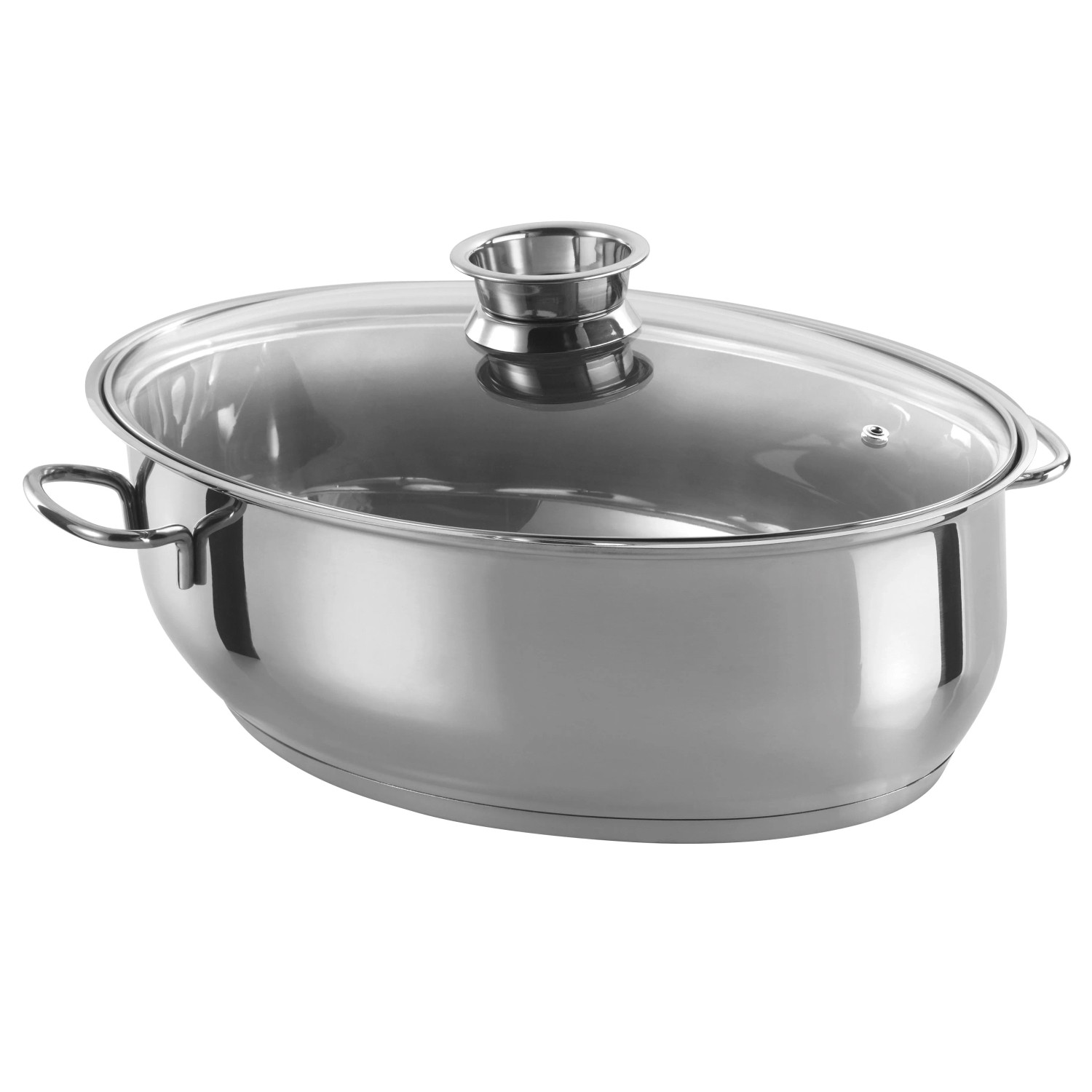 Ovaler GSW Edelstahl Multibräter 38 cm mit Glasdeckel. Robuster Bräter für Töpfe & Pfannen.
