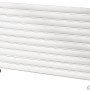 Weißer Ximax Raumheizkörper Fortuna Horizontal mit ovalen Paneelen und 758 Watt Leistung.