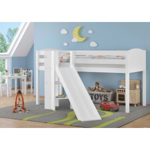 Erst-Holz Schönes Spielbett für Kinder mit Rutsche 90 x 200 cm Kiefer Weiß Modell 21 ohne Zubehör