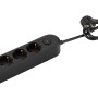 Schwarze 4-fach Steckdosenleiste mit USB-Anschlüssen und Ein-Aus-Schalter.