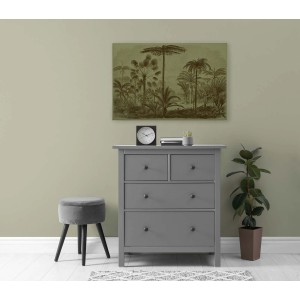 Wandbild Regenwald, olivgrüne Leinwand mit Dschungel Motiv im Vintage Stil, 90x60 cm.