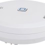 Weißer, runder Homematic IP Wassersensor mit blauer Taste, Sensorstiften für Smart Home Feuchtigkeitserkennung.