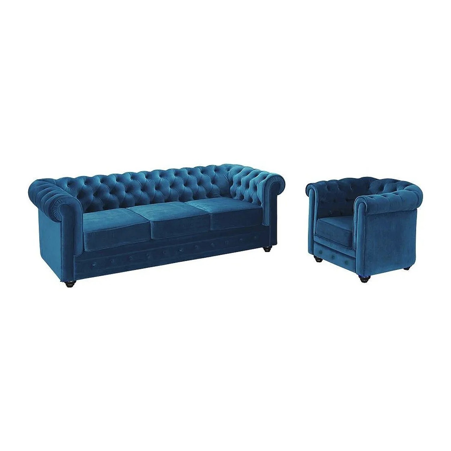Vente-unique Couchgarnitur Mit Sessel Chesterfield Blaugrün 205 cm  88 cm