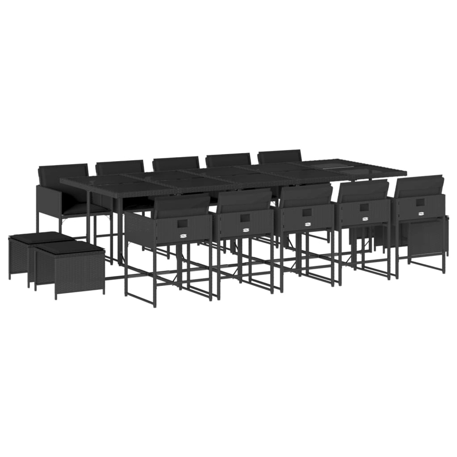 vidaXL 15-Tlg Garten-Essgruppe mit Kissen Schwarz Poly Rattan 3211351 günstig online kaufen