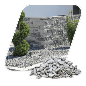 Galamio Granitsplitt (16-22mm) als Zierkies im Garten, hellgrau.