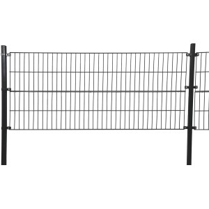 Anthrazit Doppelstabmattenzaun, 0,4x10m, mit Pfosten. Gartenzaun für Grundstücksbegrenzung.