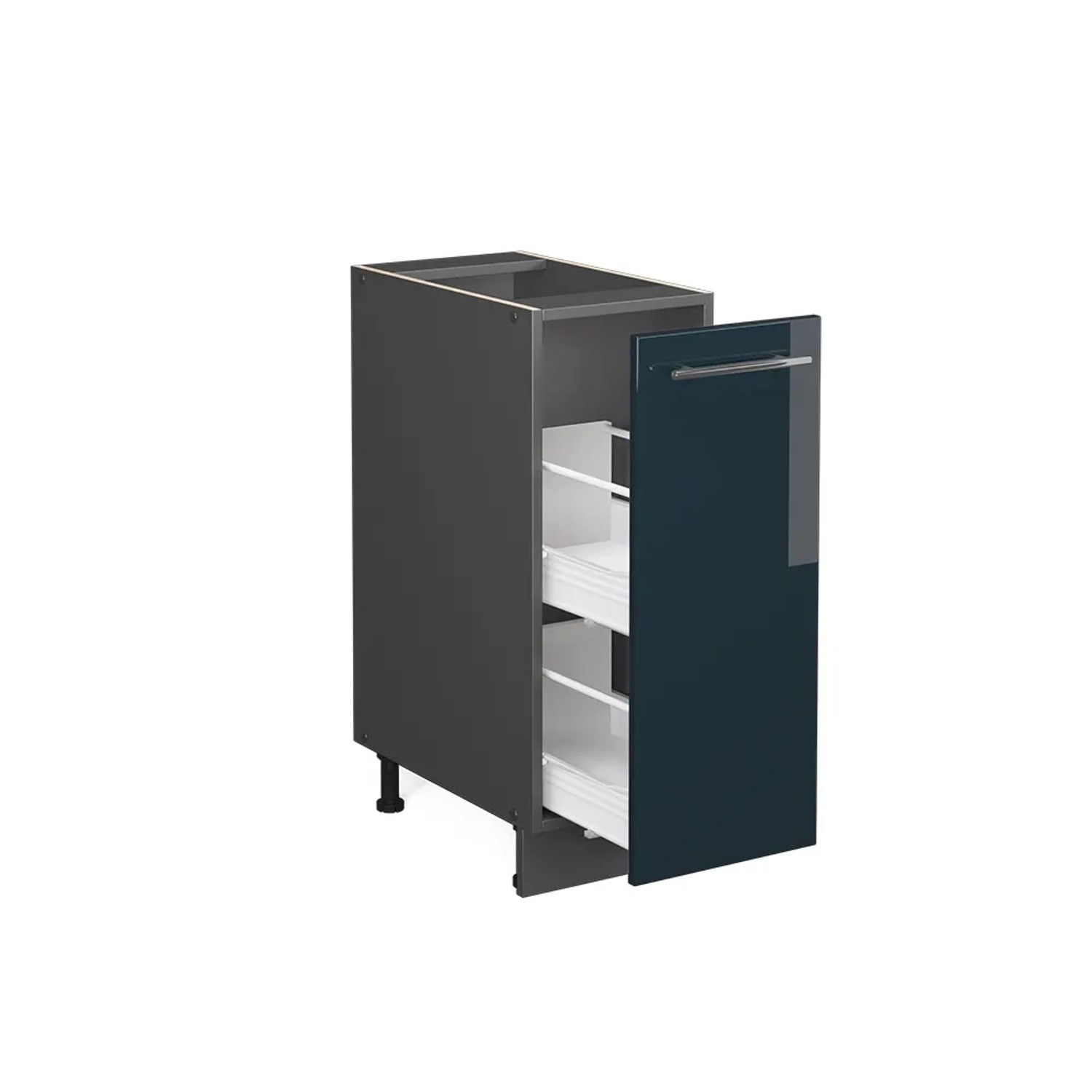 Vicco Apothekerunterschrank Fame-Line, dunkelblau hochglanz, 30 cm breit, mit Auszügen.