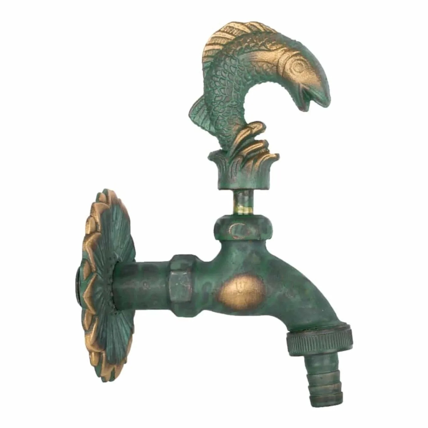 Boni-Shop® Auslaufventil 1/2 Zoll Nostalgie Fisch Messing patiniert