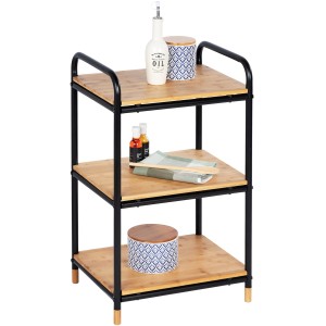 Wenko Regal Loft Bambus mit 3 Etagen, braune Böden, schwarzes Metallgestell.