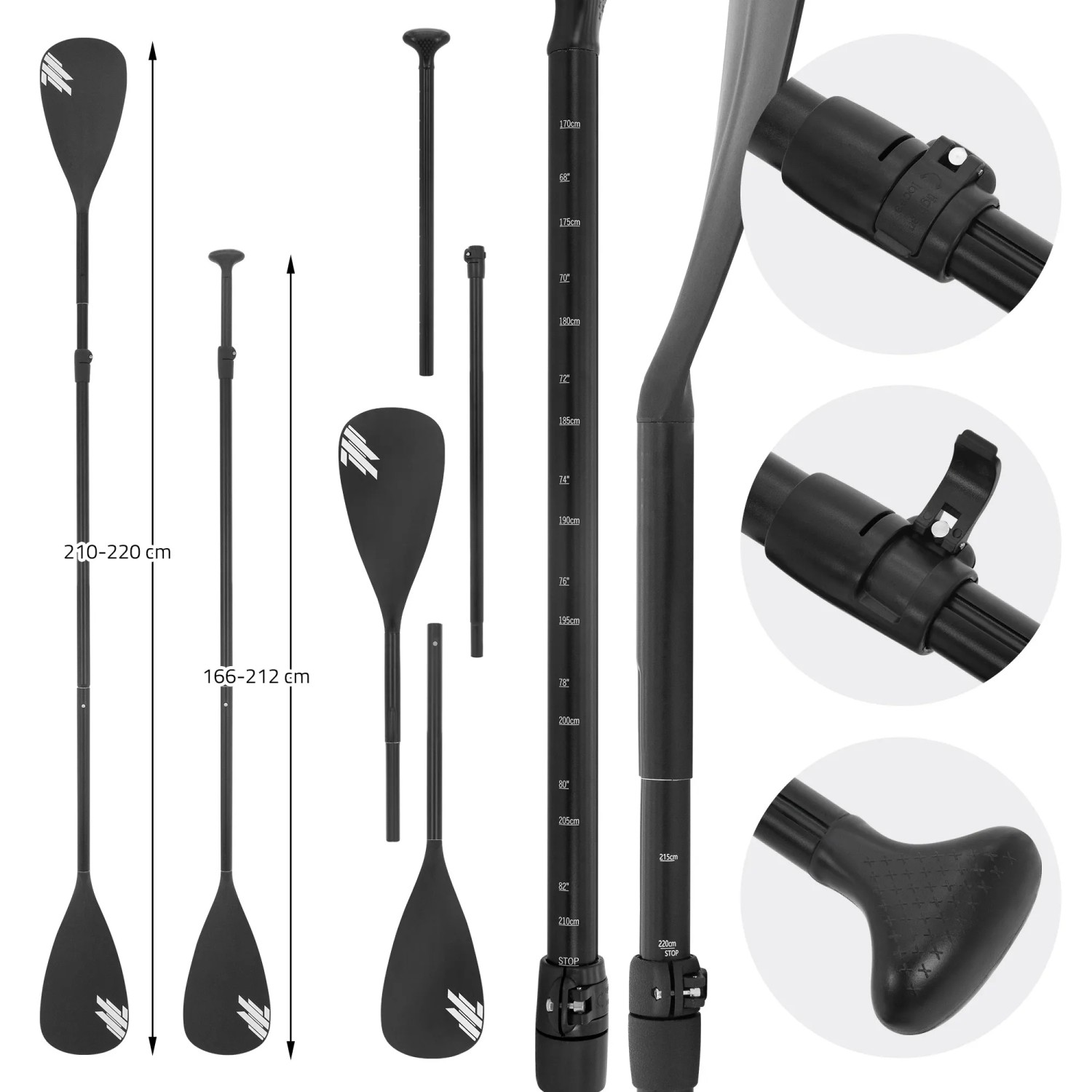ECD Germany Paddel für Stand Up Paddle Board, verstellbar, Aluminium, schwarz. Zubehör für Wassersport.