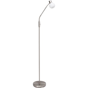 Moderne LED-Stehlampe Philo in Eisen und Weiß für gemütliche Innenraumbeleuchtung.