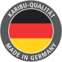 Karibu Qualitätssiegel: Made in Germany mit Deutschlandflagge.