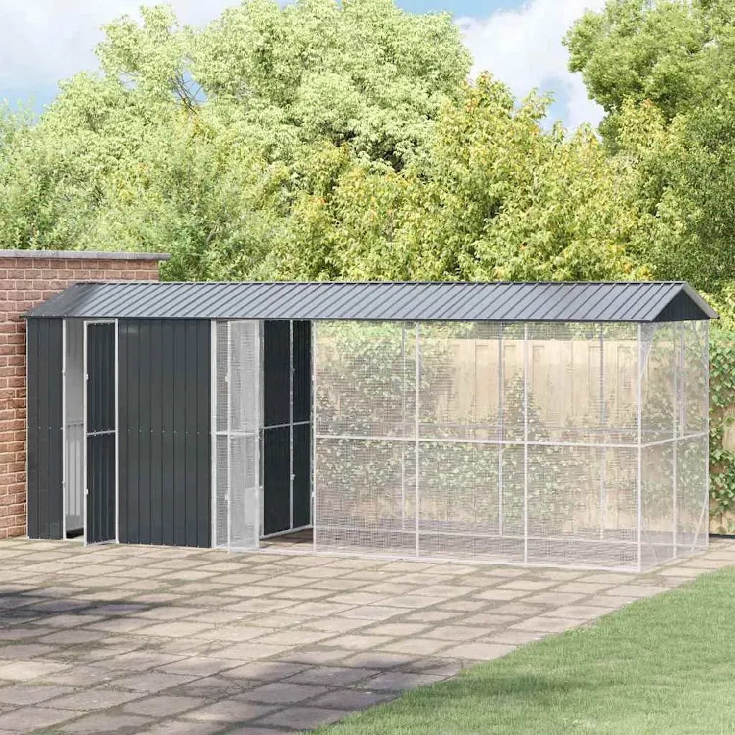 vidaXL Vogelkäfig Anthrazit 645 x 208 x 247 cm Verzinkter Stahl 3325154_3