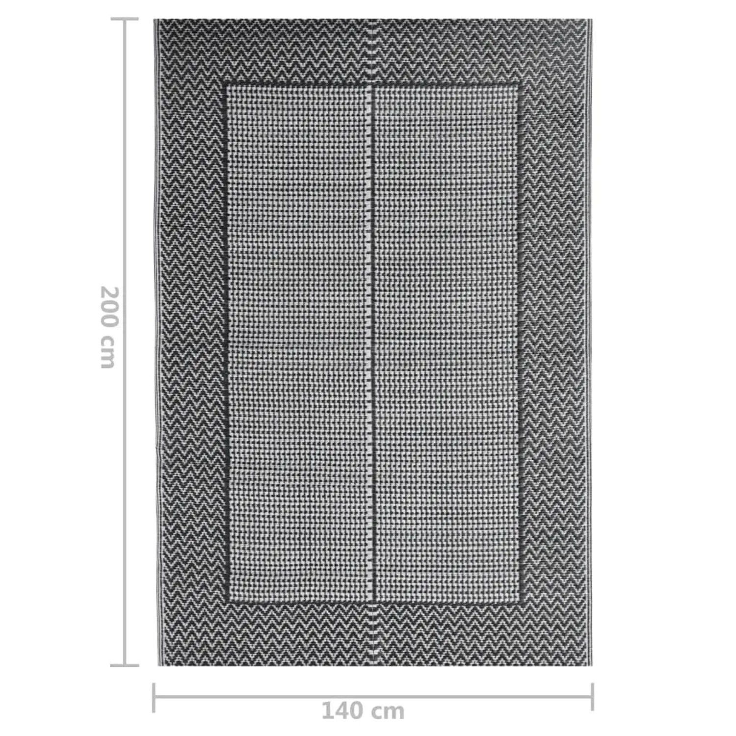 Schwarzer Outdoorteppich (140x200 cm) mit Jacquard-Muster für Terrasse und Balkon.