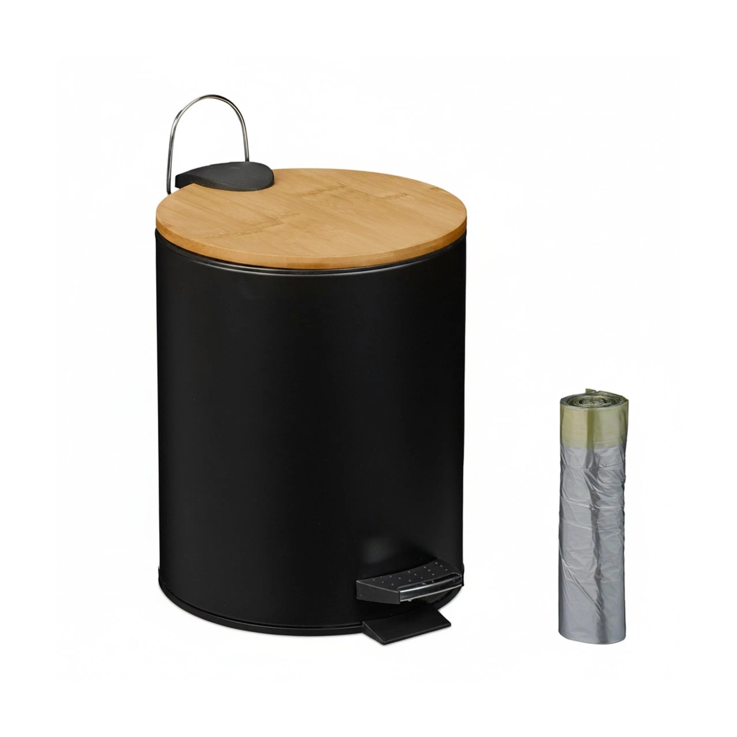 Relaxdays Kosmetikeimer Eisen Bambus Kunststoff Schwarz Softclose 26 cm x 20,5 cm x 25 cm 0,9 kg