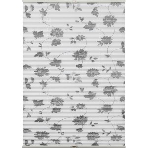 Gardinia Plissee Concept, 50x130 cm, Dekor Blüte, zum Klemmen, grau-weißes Blumenmuster.