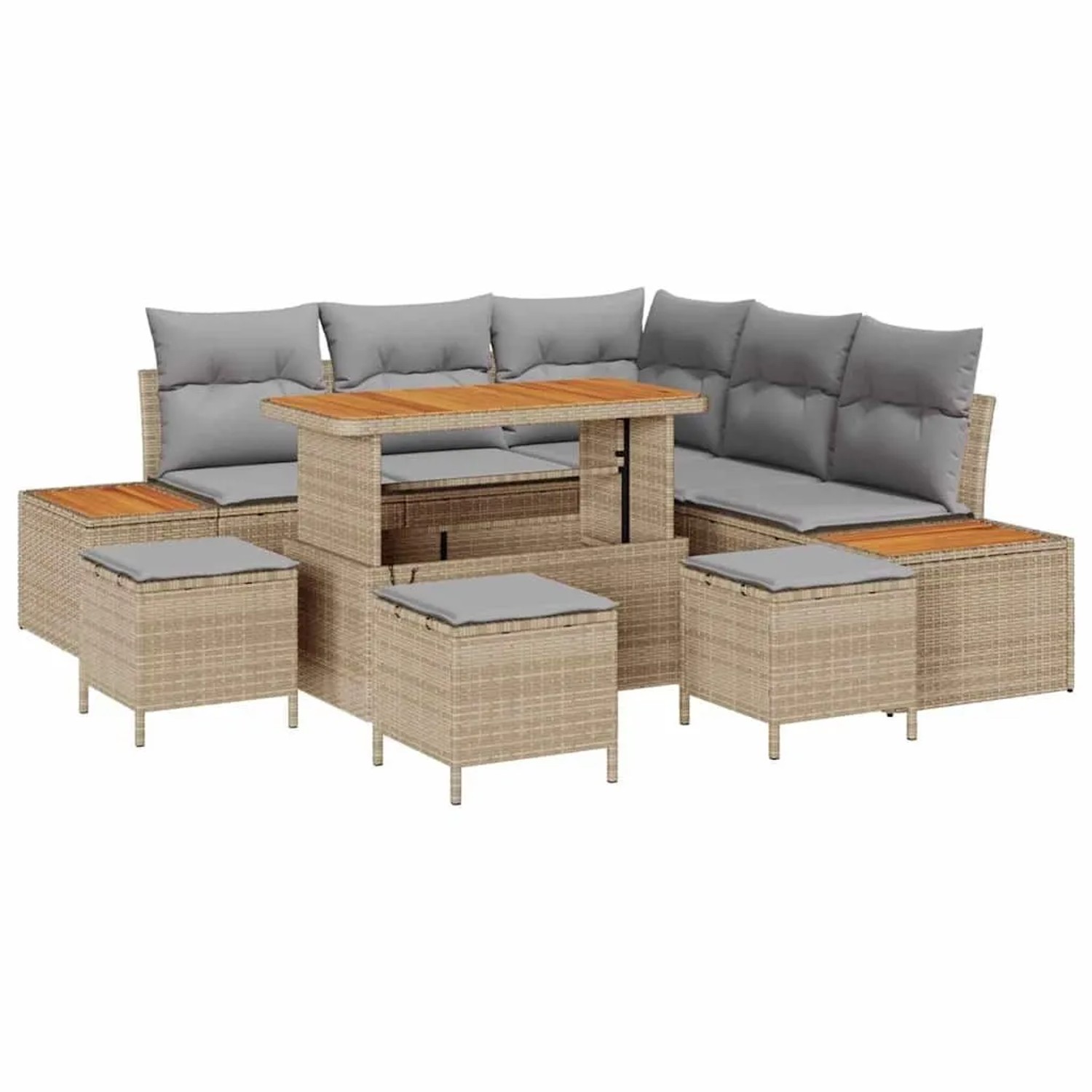 vidaXL Gartensofa-Set mit Kissen mit Speicher 9 Stk Beige Poly Rattan 33648 günstig online kaufen