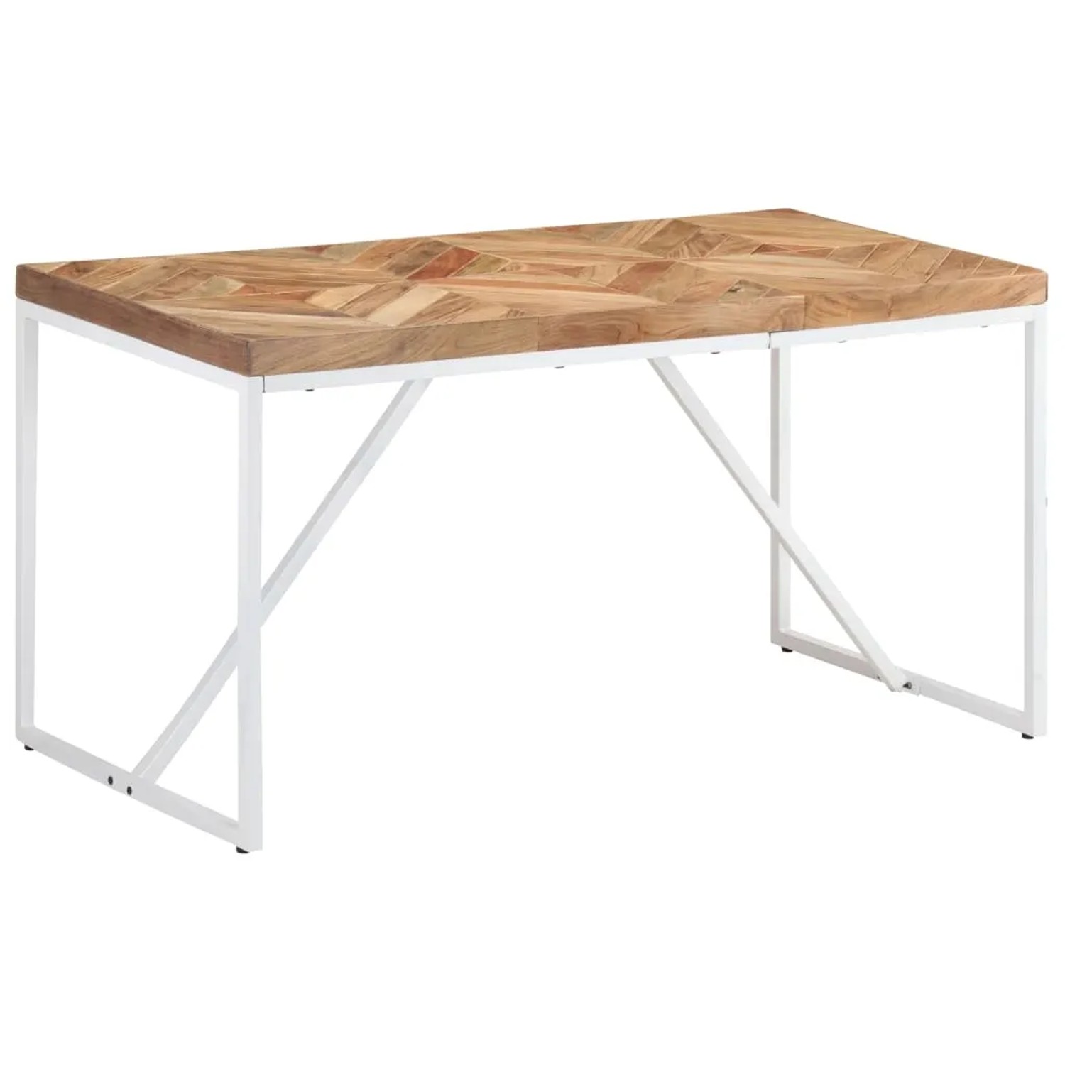 vidaXL Esstisch aus Akazie und Mango mit weißem Gestell, 140x70 cm. Tisch für Esszimmer oder Küche.