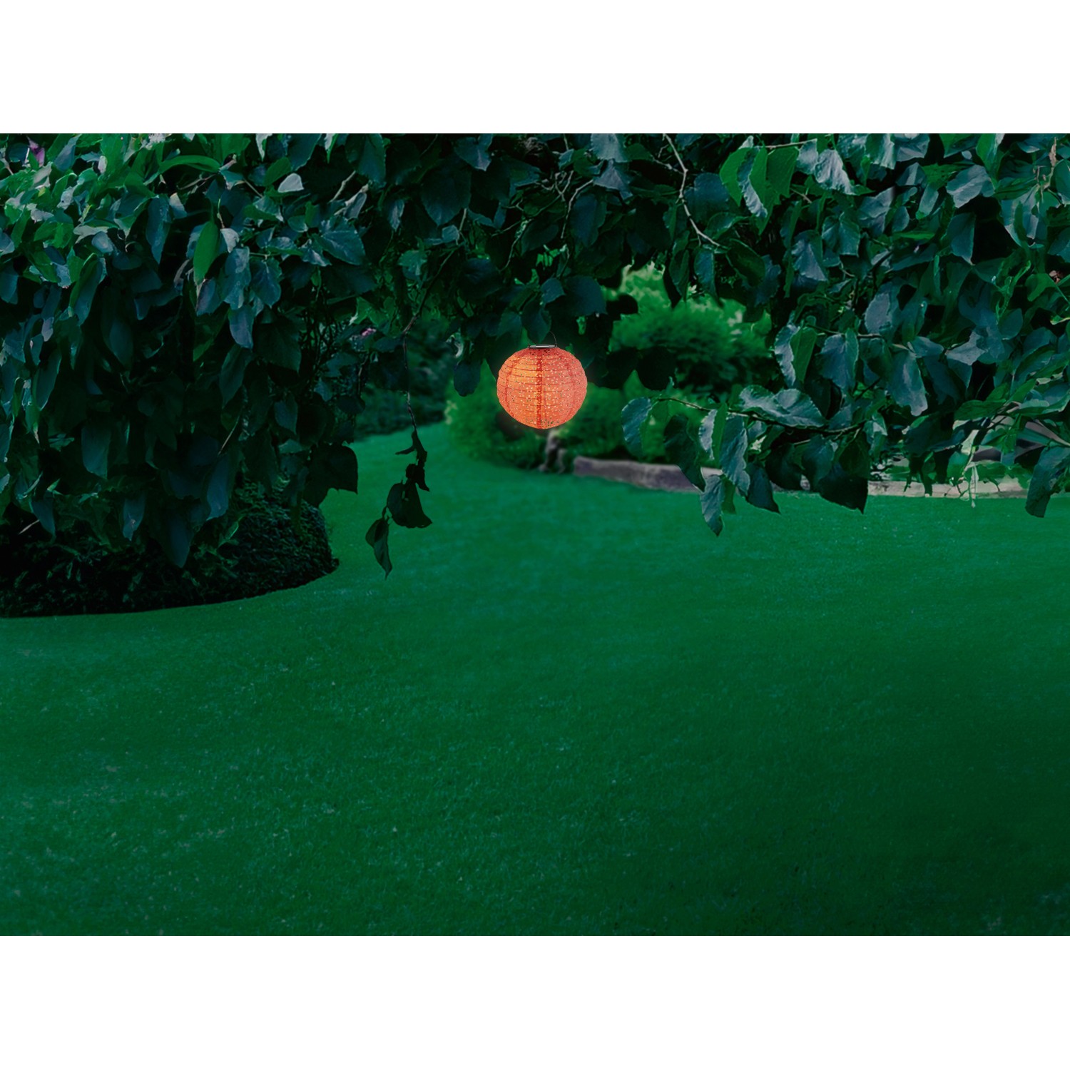 Leuchtende rote Solar-Dekoleuchte Pellaro im Garten, Lampion mit warmweißem Licht.