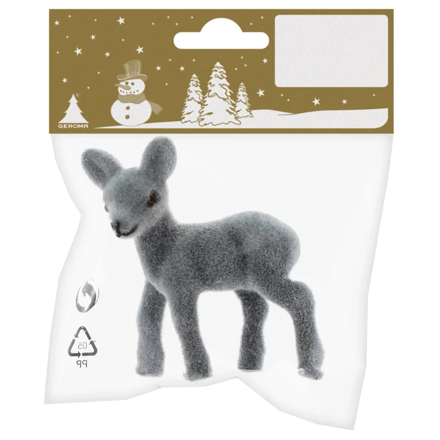 Weihnachts-Deko Rehkitz Beflockt aus Kunststoff 5 cm x 7 cm Grau