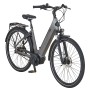 Graues Prophete City E-Bike Geniesser 3.0 Damenrad mit Gepäckträger und tiefem Einstieg.