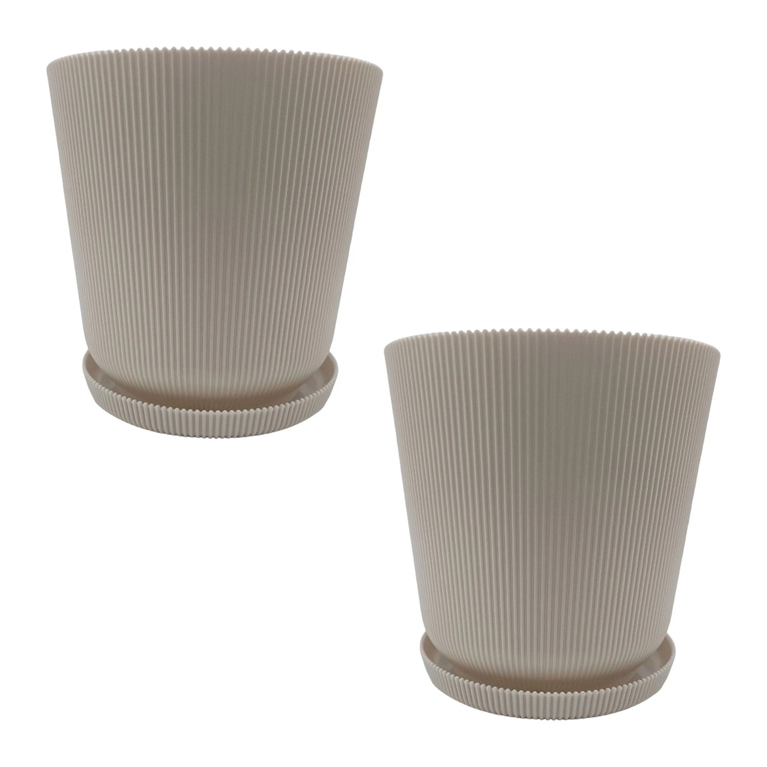 Relaxdays Blumentopf mit Untersetzer 2er Set Kunststoff Beige Stoßfest Farbecht 20 cm x ø 20 cm