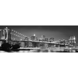Komar Fototapete Brooklyn Bridge in Schwarz-Weiß, Skyline von New York im Hintergrund.
