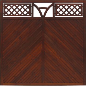 Brauner Sichtschutzzaun Toulon, 180x180 cm, mit Ziergitter und Leimholzstreifen.