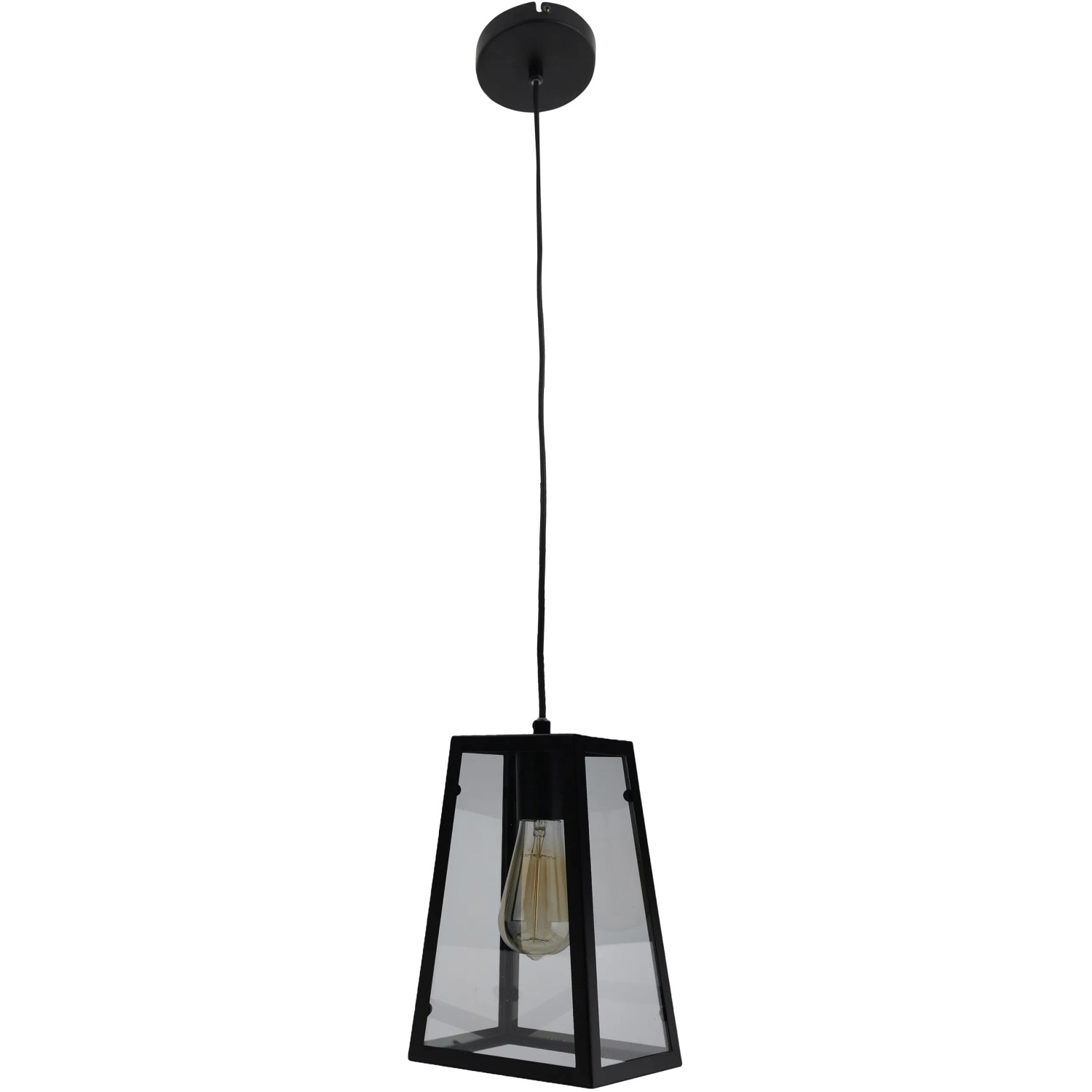 Schwarze Näve Pendelleuchte Sherlock mit klarem Glasschirm und E27 Fassung.