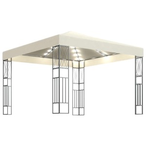 Cremefarbener vidaXL Pavillon 3x3 m mit LED-Lichterkette für Garten & Terrasse.