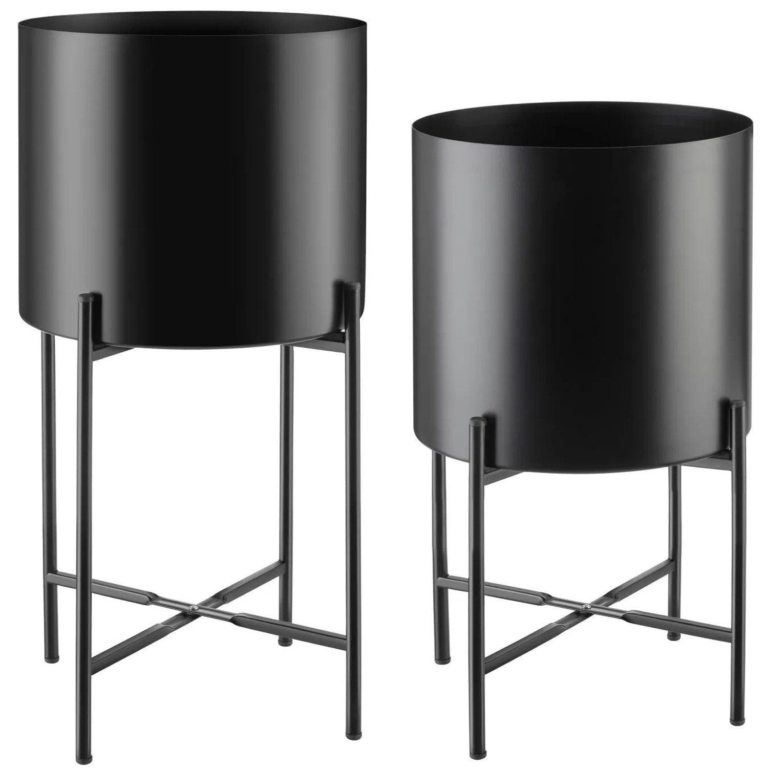 Tectake Pflanzenständer Mine 2 Teilig  Im Industrial Style Großer und Kleiner Übertopf  Abnehmbar  31 x 31 x 56 cm Schwarz