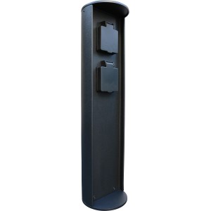 Eco-Light Stromverteiler-2, schwarz, für den Außenbereich. Stromsäule mit zwei Steckdosen.