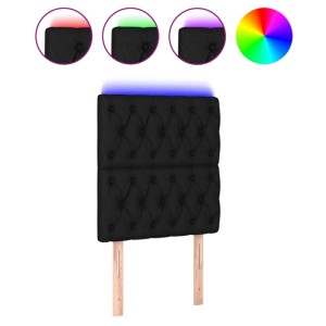 Schwarzes LED Kopfteil (80x7x118/128 cm) aus Stoff für Bett, mit Holzfüßen.