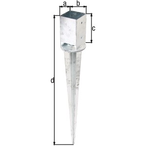 Einschlag-Bodenhülse, verstellbar, feuerverzinkt für Vierkantholzpfosten.