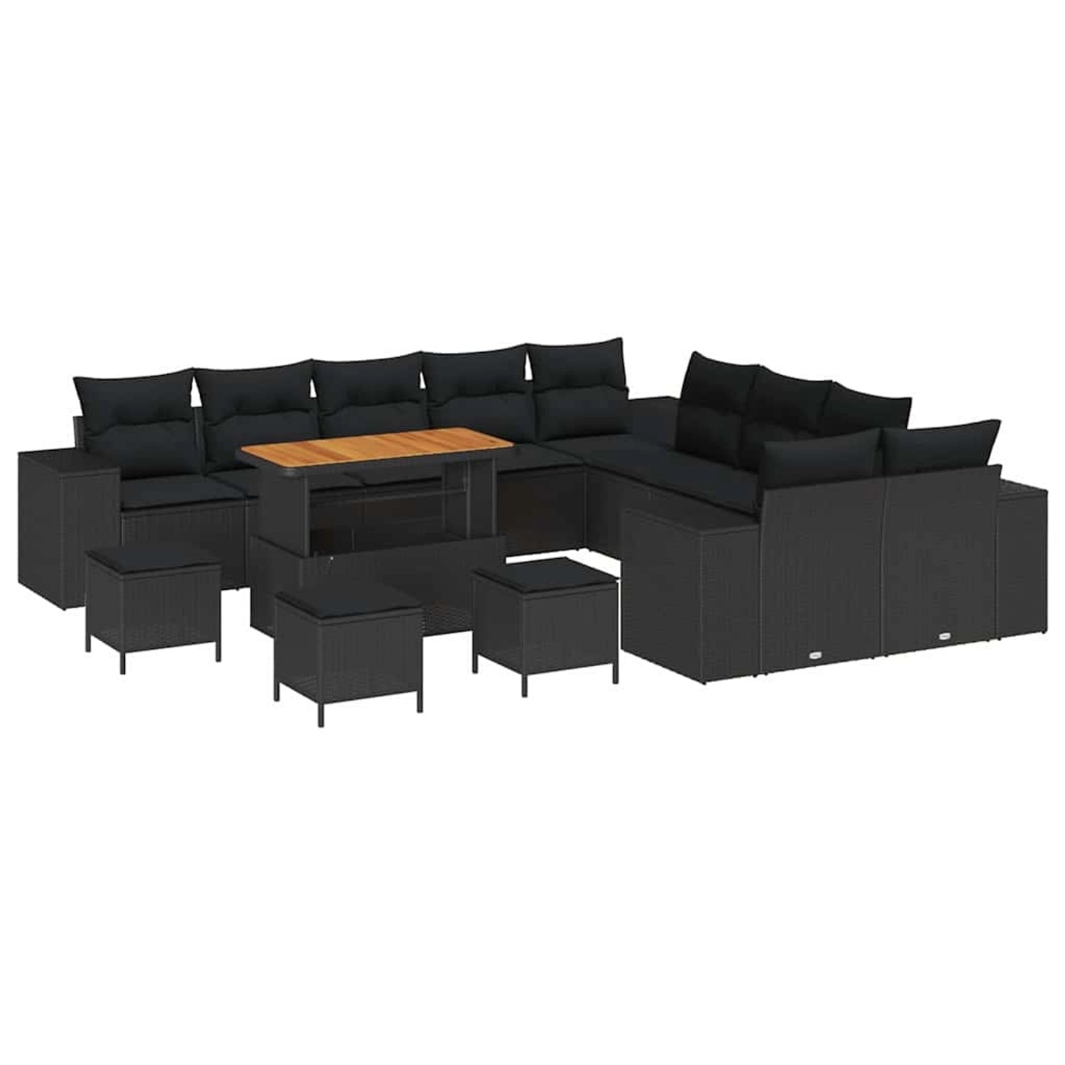 vidaXL Garten-Sofa-Set Höhenverstellbar 14-Tlg Schwarz Poly Rattan 3362069 günstig online kaufen