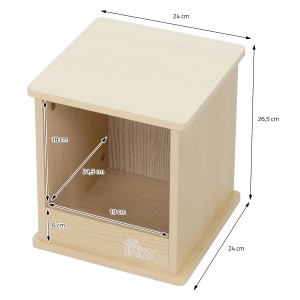 Detailansicht Hocker der Joyz Kindersitzgruppe mit Maßen. Holz Kindermöbel mit Stauraum.