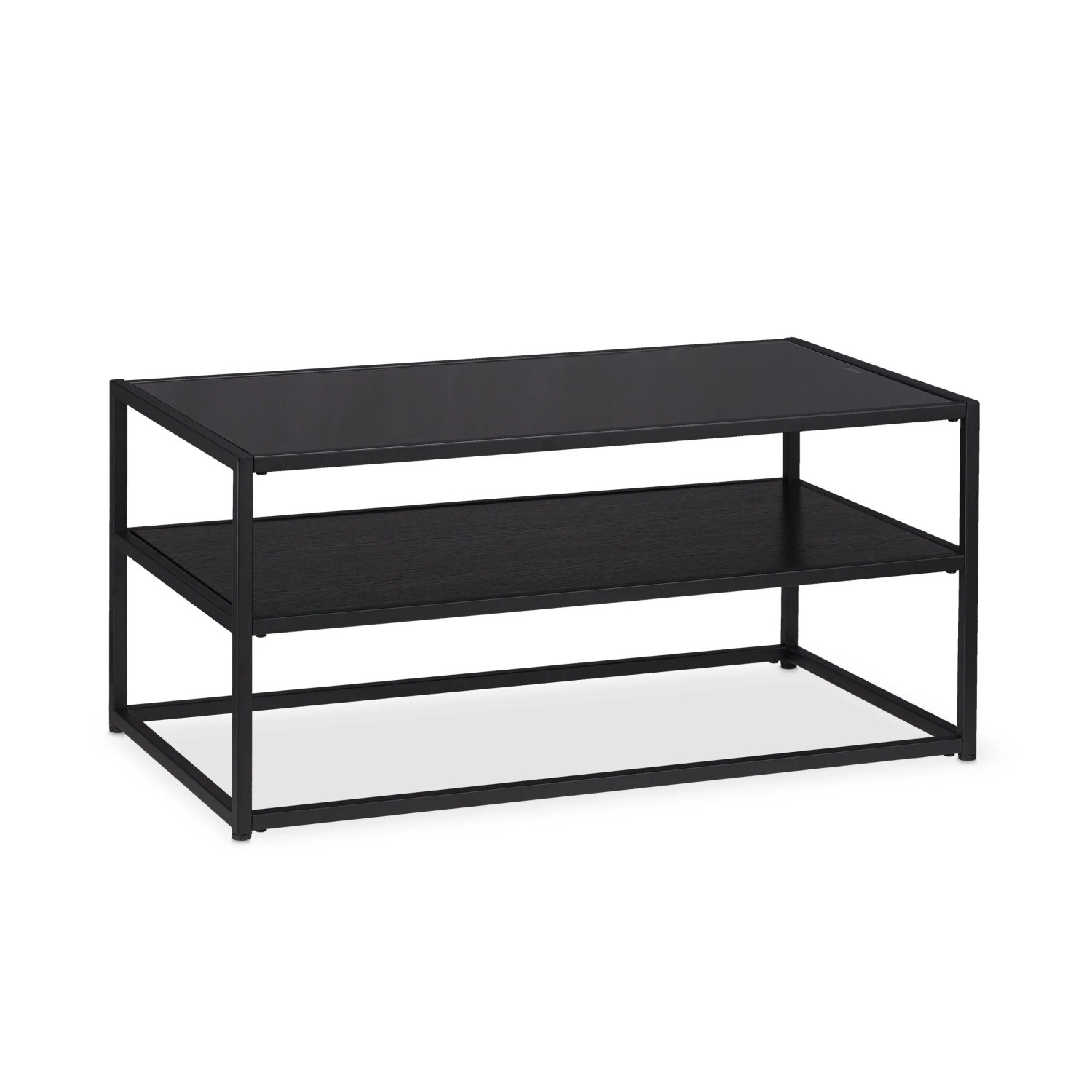Relaxdays Couchtisch Glas Schwarz 2 Ebenen 42 cm x 90 cm x 50 cm 15,3 kg
