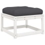 Fußhocker aus weißem Kiefernholz mit anthrazitfarbenem Kissen, Teil des vidaXL Garten-Lounge-Sets.