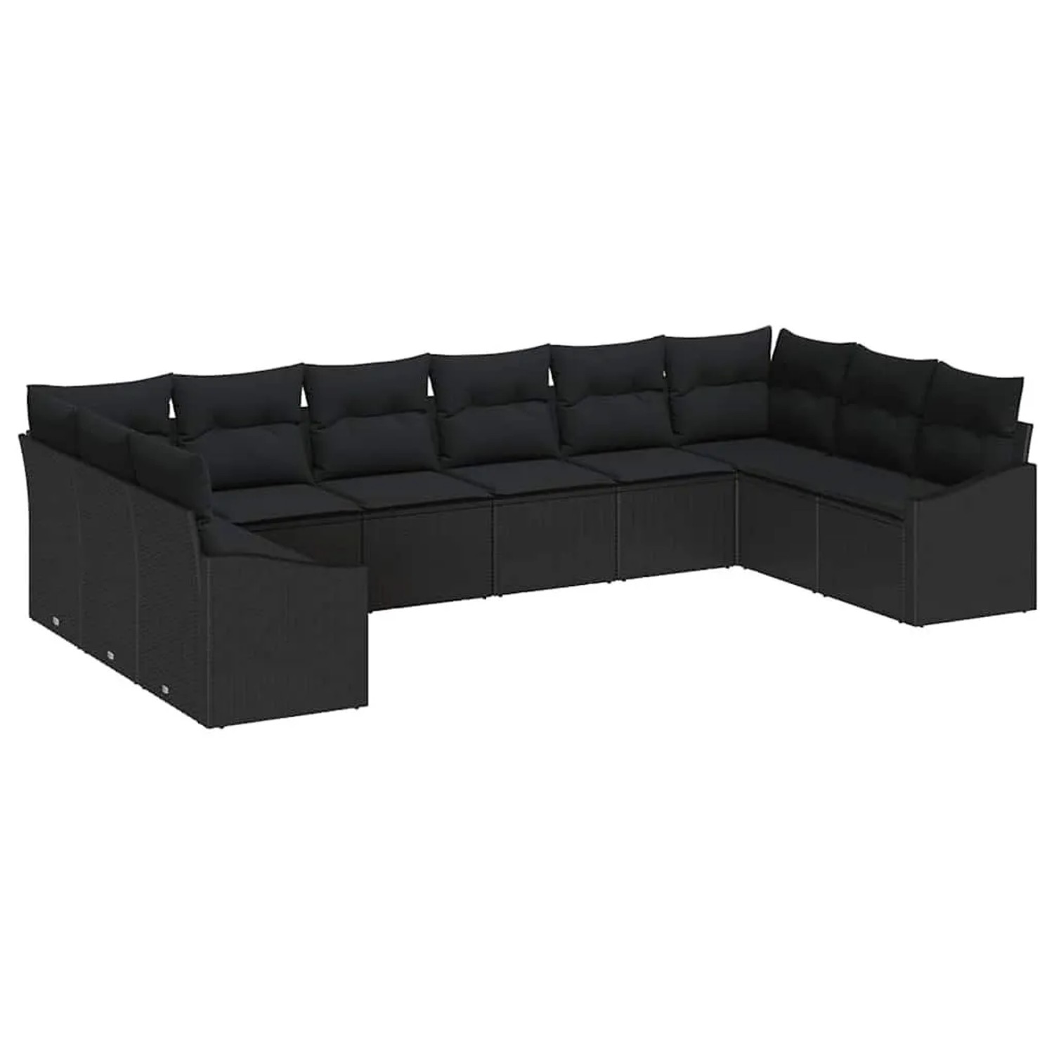 vidaXL Gartensofa-Set mit Speicher 10 Stk Schwarz Poly-Rattan 3355572