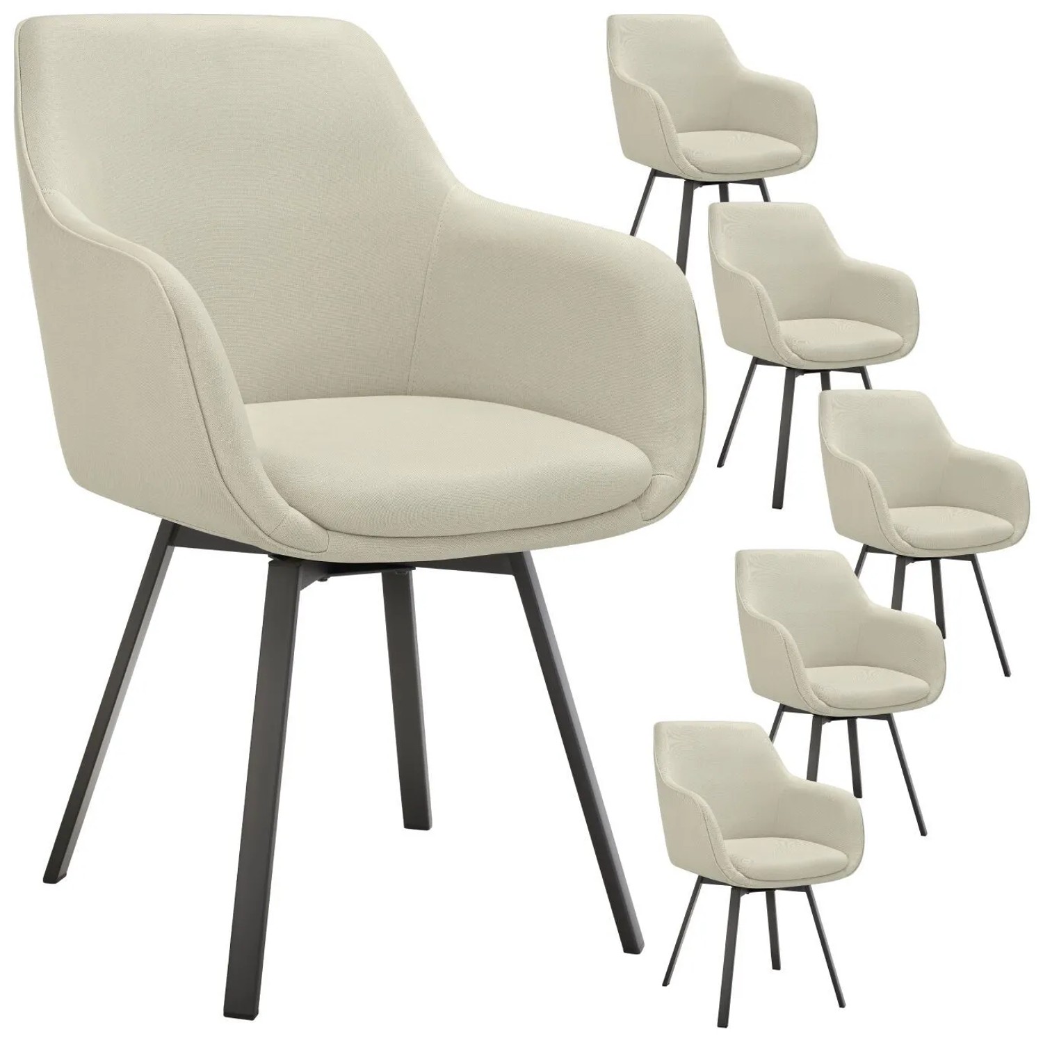 Tectake Drehbarer Armlehnstuhl  Alicon  Gepolstert Mit Durchgehender Lehne 6Er Set 59 x 57 x 88 cm Greige