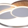 Moderne LED-Deckenleuchte Palma von Paul Neuhaus mit Holzdekor und silberfarbenen Ringen.