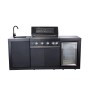Buschbeck Outdoorküche Liverpool Schwarz mit Grill, Spüle und Kühlschrank.