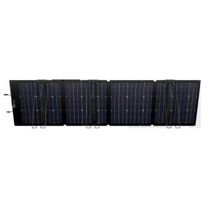 Ecoflow 220W faltbares Solarpanel, schwarz, mit vier Segmenten und verstellbaren Standfüßen, für Solaranlagen.