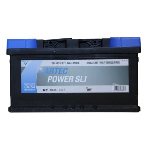 Cartec Power SLI Autobatterie, 80 Ah, 740 A, zuverlässige Startkraft für PKW und SUV.