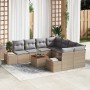 Beiges 9-teiliges vidaXL Garten-Sofa-Set aus Poly Rattan mit Kissen.