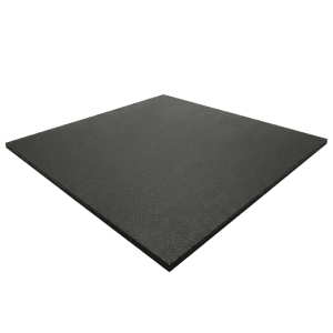 Schwarze Floordirekt Bodenschutzmatte 100x100 cm für Fitnessgeräte.